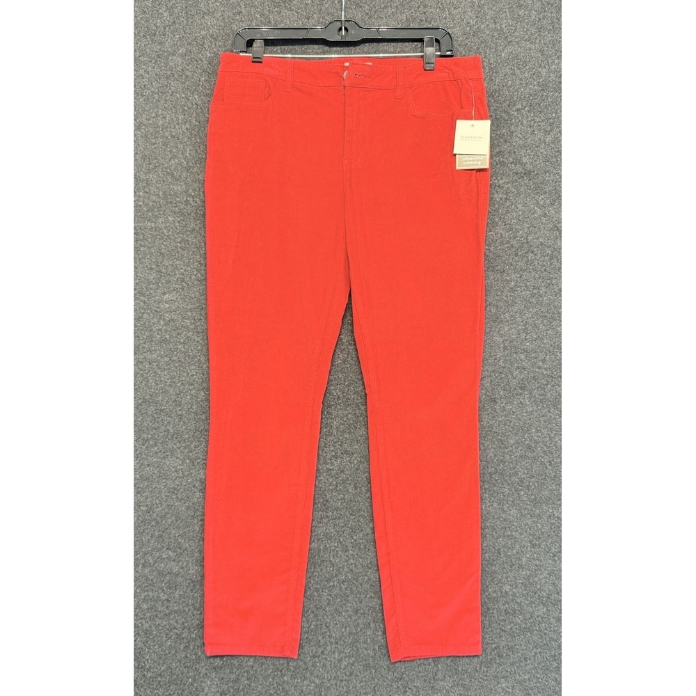 Madison Womens Corduroy Slim Pants Red High Rise Pockets Stretch 10 NWT